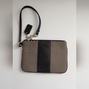 COACH Black and Tan Checkered Wristlet Wallet